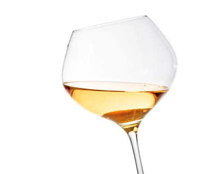 white wine glass isolated with space for text on white background