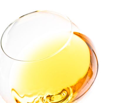 top of view of white wine glass isolated with space for text on white background