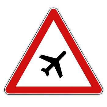 Traffic / Road sign warning about air traffic over the road.