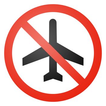 Aircraft traffic sign, round, crossed out, white background