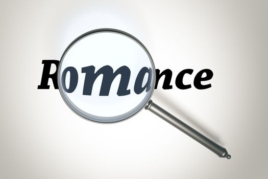 An image of a magnifying glass and the word romance