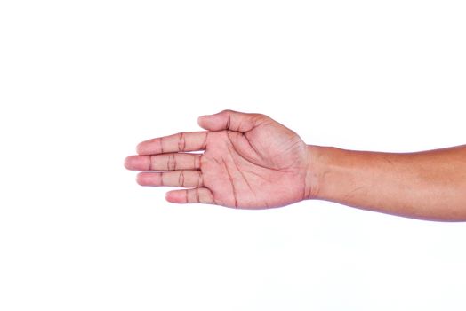 male hands about to shake hands, over white background