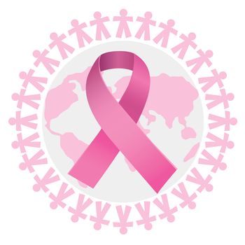 Pink breast cancer awareness ribbon against pink earth for breast cancer