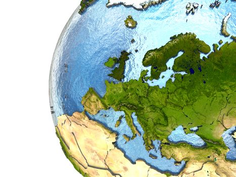 Europe on highly detailed planet Earth with embossed continents and country borders. Elements of this image furnished by NASA.