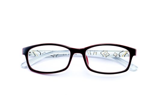 Black glasses to improve eyesight isolated on white background, object isolate