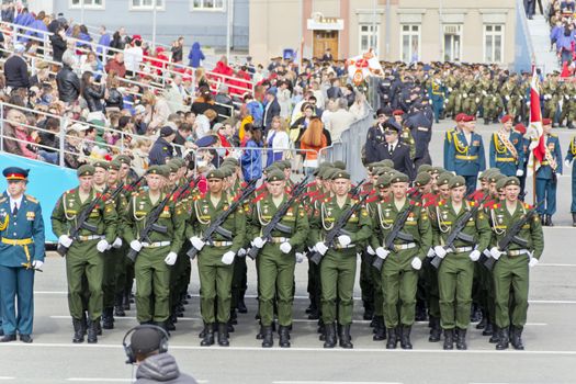 Samara, Russia - May 9: Russian ceremony of the opening military parade on annual Victory Day, May, 9, 2015 in Samara, Russia.
