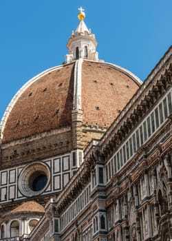 In the photo the dome of Florence Cathedral close up.