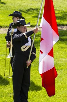 CALGARY CANADA - JUN 7 2015  The Calgary Round-Up Band  Entertainers  during the prestige s Spruce Meadows International hors jumping competition,  riders and visitors are comes all over the world to compete.