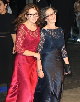 UNITED KINGDOM, London: Laura Pankhurst (left), great great granddaughter of Emmeline Pankhurst and Helen Pankhurst (right), great granddaughter of Emmeline Pankhurst attend the screening of Suffragette on opening night of the BFI London Film Festival at London's Odeon Leicester Square on October 7, 2015. 