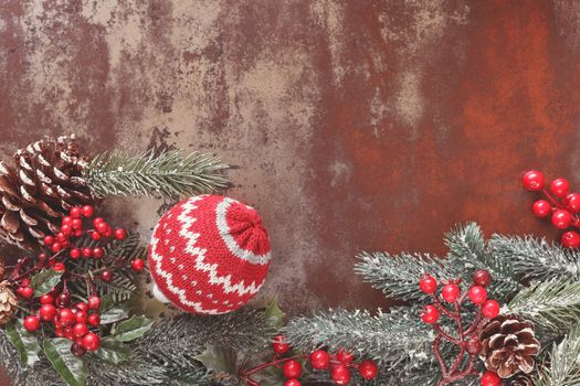 Christmas vintage background with Christmas decorations. Vintage style with blank space,  Bottom Border
