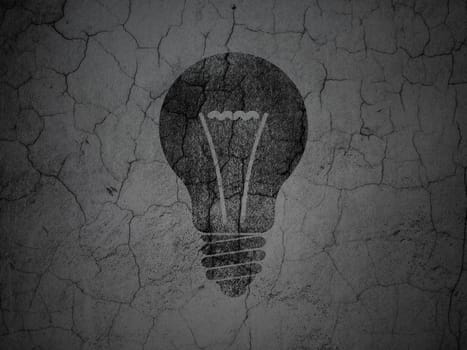 Finance concept: Black Light Bulb on grunge textured concrete wall background