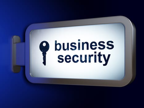 Safety concept: Business Security and Key on advertising billboard background, 3d render