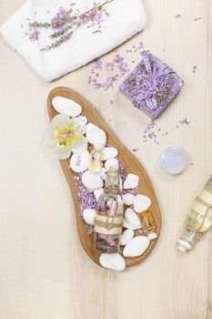 Various products, facial and body massage oils for spa treatment