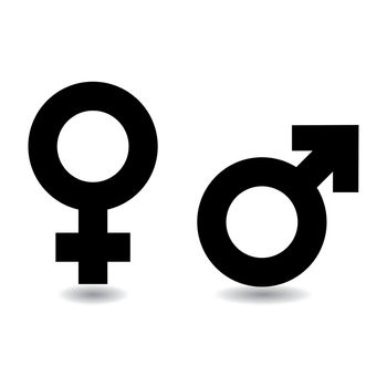 Black and white female male symbols with drop shadow