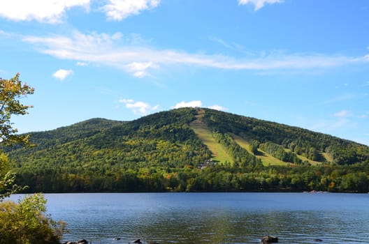 A ski resort seen in the early fall in Maine. Located in the lakes region.