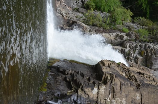 Fast flowing waterfall in the Mountains of North Carolina. At Linville Falls.