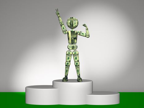 3d people, man person, leader celebrates on the podium, showing thumbs up Victoria