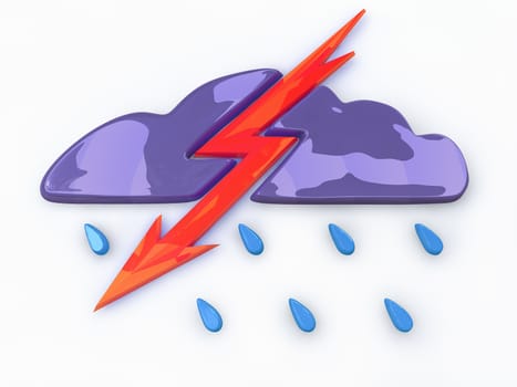 3D, illustration, abstract, lightning cuts through the rain cloud, isolated white background
