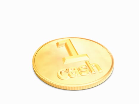 3D - illustration abstract image of gold coins in denominations of one cash isolated on white background