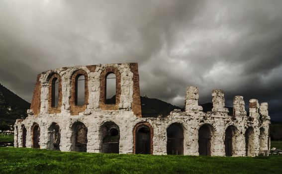 Ruins of the Roman amphitheatre near Gubbio, Italy