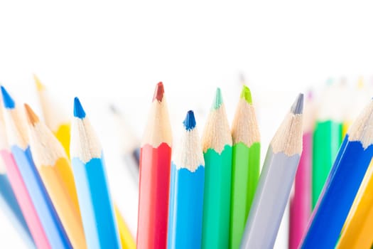 time to school, colorful pencils isolated with space for text on white background