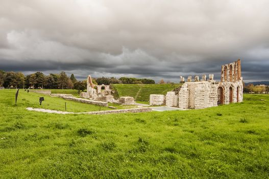 Ruins of the Roman amphitheatre near Gubbio, Italy