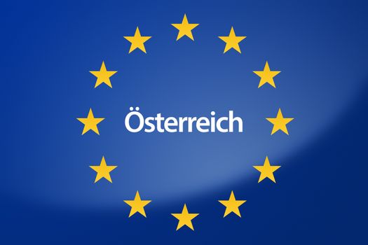 Illustration of European Union flag - labeled with Austria in german language