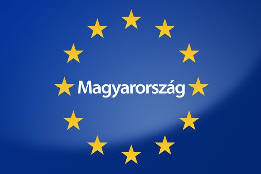 Illustration of European Union flag - labeled with Hungary in hungarian language