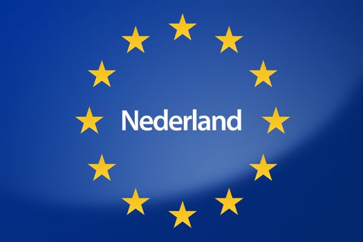 Illustration of European Union flag - labeled with Netherlands in dutch language