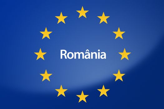Illustration of European Union flag - labeled with Romania in romanian language