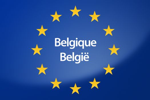 Illustration of European Union flag - labeled with Belgium in belgian language