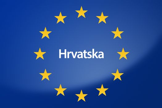 Illustration of European Union flag - labeled with Croatia on coatian language