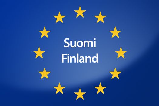 Illustration of European Union flag - labeled with Finland in finish language