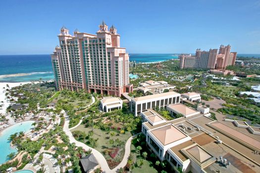 PARADISE ISLAND, BAHAMAS - January 27, 2009 - Looking toward The Cove Atlantis and the Royal Towers from The Reef Atlantis at Atlantis Paradise Island Bahamas