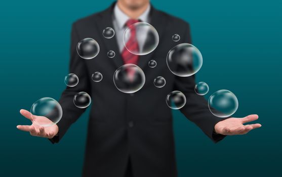 man show an empty bubble on hand