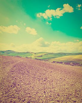 Plowed Fields and Green Sloping Meadows of Tuscany, Instagram Effect