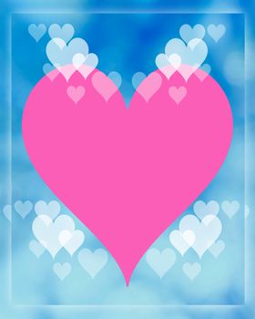pink heart on blue blurry background ,Valentine's Day romantic background