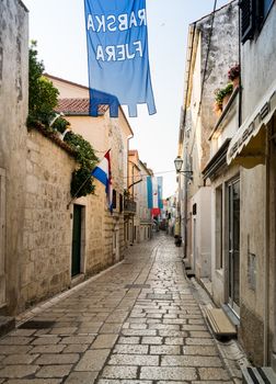 RAB, CROATIA - CIRCA AUGUST 2015: View of the town of Rab, Croatian tourist resort on the homonymous island on August, 2015.