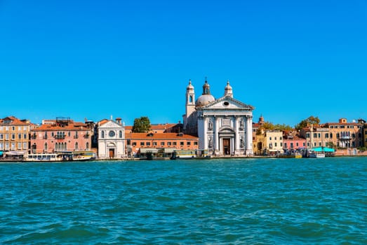 VENICE, ITALY CIRCA SEPTEMBER 2015: Completed in 1743, the Church of Santa Maria del Rosario, commonly known as the Church of the Jesuits (Church of Jesus), is located on the Giudecca Canal.