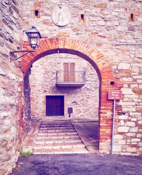 Narrow Alley of Italian Medieval City Todi, Instagram Effect