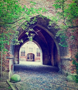 Arched Entrance to the Courtyard in the Dutch City of Zutphen, Instagram Effect