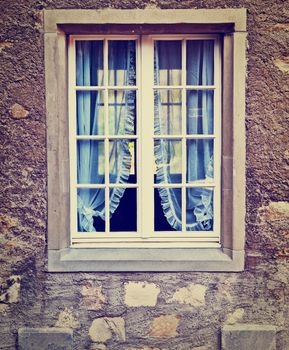 Simple Window with Blue Curtain, Switzerland, Instagram Effect