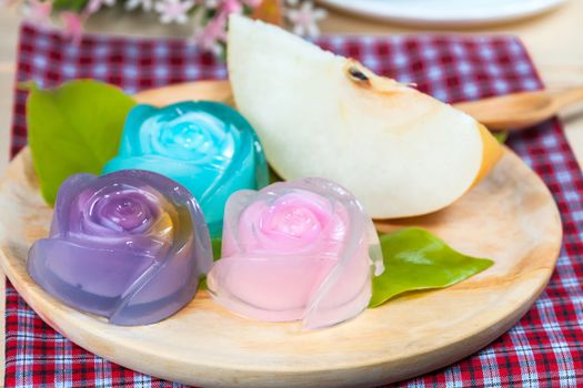 Thailand tradition ,Flower Dessert Coconut Jelly on wood 