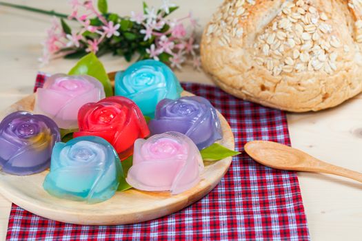 Thailand tradition ,Flower Dessert Jelly on wood