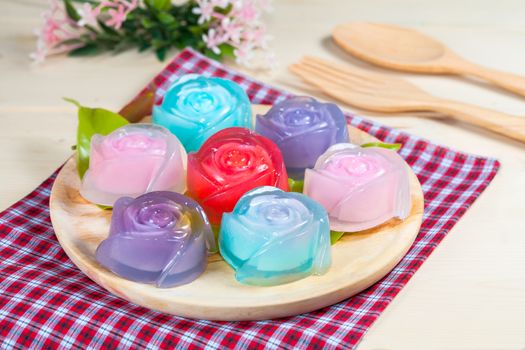 Thai dessert jelly on wooden background