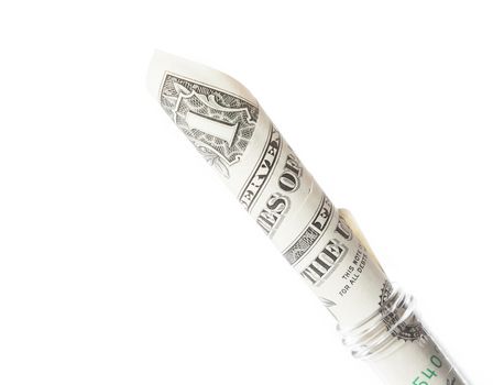 dollar banknote in graduated test tube, the cost of medical health on a white background with space for text