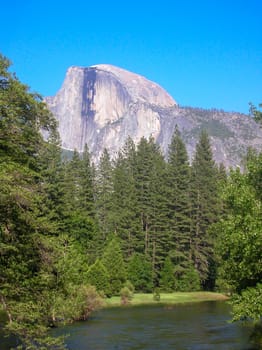 half dome and river view