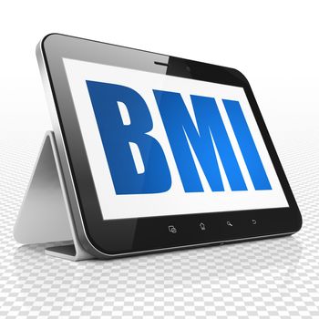 Medicine concept: Tablet Computer with blue text BMI on display