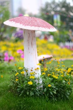 Flowers and mushroom with blur background