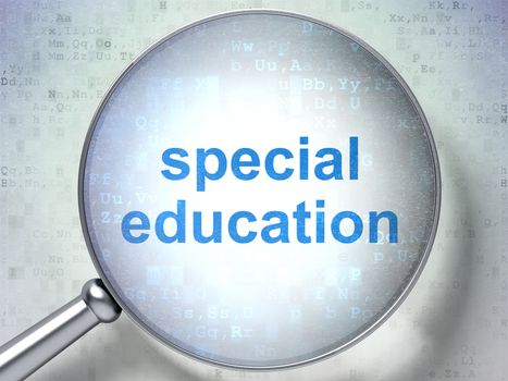 Education concept: magnifying optical glass with words Special Education on digital background